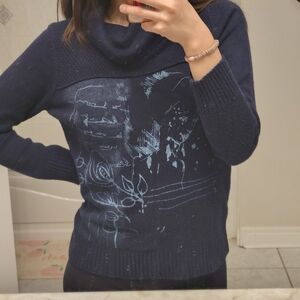 Women's Vintage Navy Art Deco Turtleneck Sweater